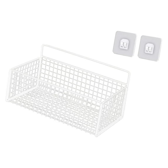 Sturdy Steel Wire Basket Hanging Wall Organizer for Home Bathroom Craft Room White M with sticker