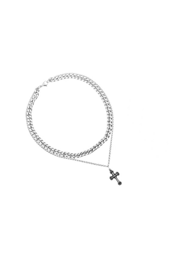 Sturdy Steel and Alloy Double Crosses Necklace with Stackable Designs for Long Time Use and Comfortable