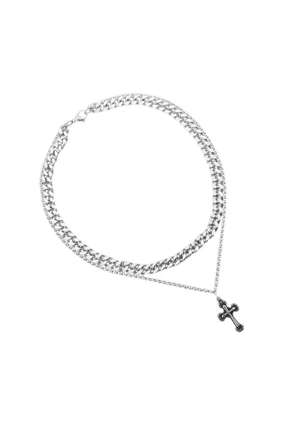 Sturdy Steel and Alloy Double Crosses Necklace with Stackable Designs for Long Time Use and Comfortable
