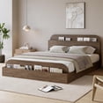 thumbnail image 1 of Sturdy Storage Headboard Bed Frame - Full Size Wooden Platform, Raised Footboard, Low Profile, Slat Support, Noise-Free, No Box Spring Needed, Walnut, FULL Size, 1 of 6