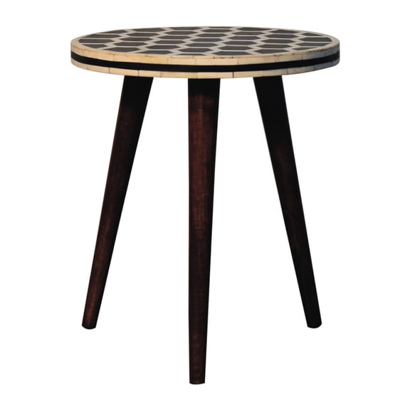 Sturdy Structure - Solid Wood Stool with Bone Inlay for Decorating Space