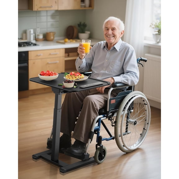 Sturdy TV Tray Table with Wheels, Heavy Duty Metal TV Trays for Eating on Couch, Height & Angle Adjustable Desk for Bed, Sofa, Recliner, Portable Small Foldable Tables