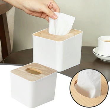 Tissue Box Cover Square,Tissue Box Holder with Bamboo Lid,Tissue Dryer Sheet Holder for Modern Farmhouse Boho Decor,1 Pack,(White) Home Decor Aesthetic