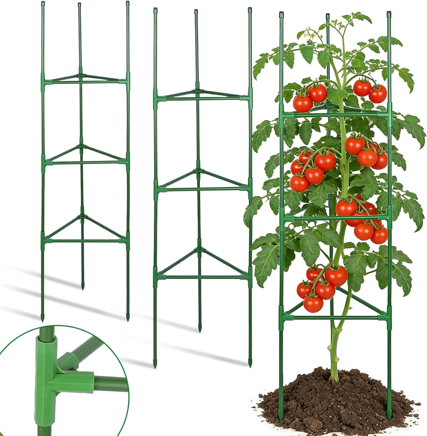 Sturdy Triangle Tomato Cage for Raised Garden Bed - 3 Sets 45'' Adjustable Garden Trellis Planters, Support for Outdoor Beans, Peppers, Cucumbers, Eggplants, Climbing Plants
