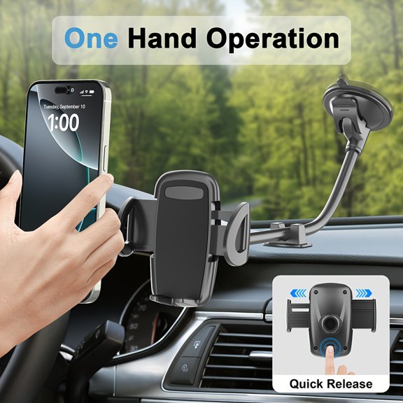 Sturdy Vehicle Phone Mount with 11.8-Inch Flexible Neck  Heavy-Duty Suction Cup, Anti-Vibration Stabilizer, Universal Cradle Compatible with All Smartphones Including iPhone