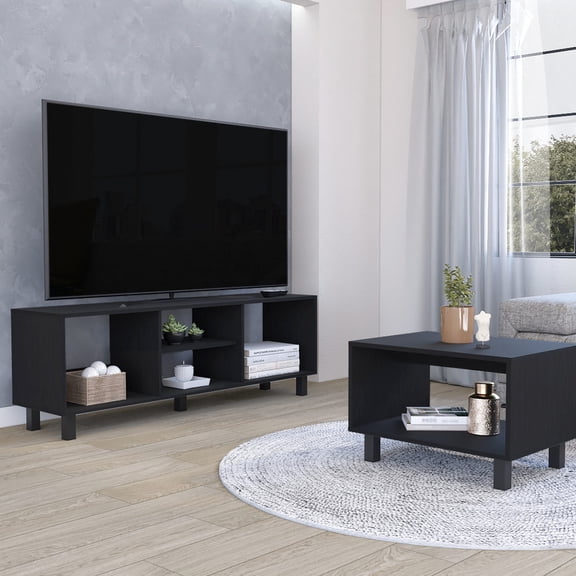 Sturdy & Versatile - Steel - accented living room set for various TV sizes