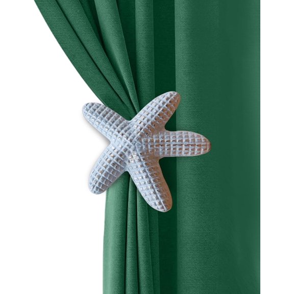 Sturdy Wall Mounted Curtain Holdbacks (Pack of 2) - Curtain Holders for Living Room, Bedroom, Kitchen, Office (Off-White Starfish)