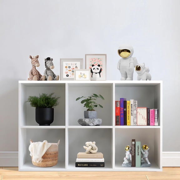 Sturdy White 6-Cube Storage Organizer Shelf with Anti-Tip Design  Modern Cubby Bookcase for Home Office Organization, Durable Cube Shelving Unit