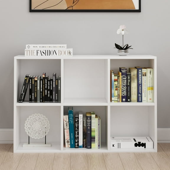 Sturdy White 6-Cube Storage Organizer Shelf with Anti-Tip Design  Modern Cubby Bookcase for Home Office Organization, Durable Cube Shelving Unit