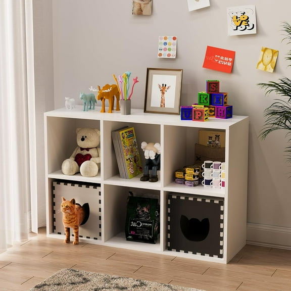 Sturdy White 6-Cube Storage Organizer Shelf with Anti-Tip Design Modern Cubby Bookcase for Home Office Organization, Durable Cube Shelving Unit