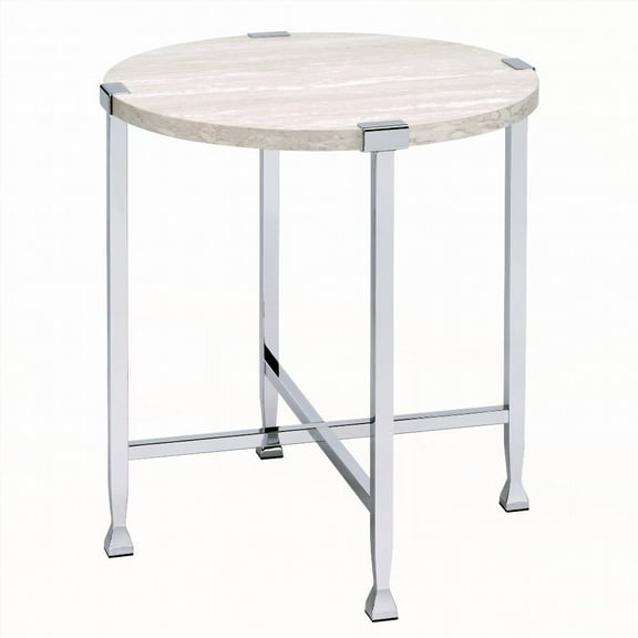 Sturdy White Oak End Table with Chrome Base & X Shape
