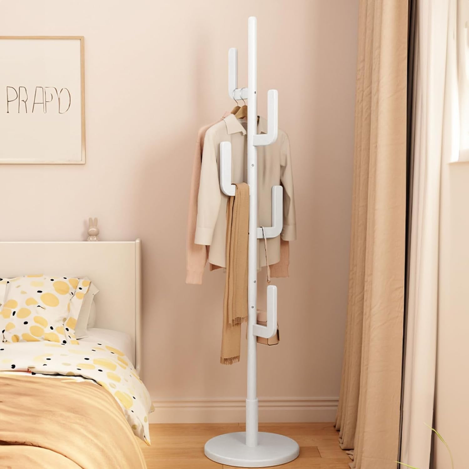 Sturdy Wooden Coat Rack Stand, Entryway Hall Tree Coat Tree with Solid