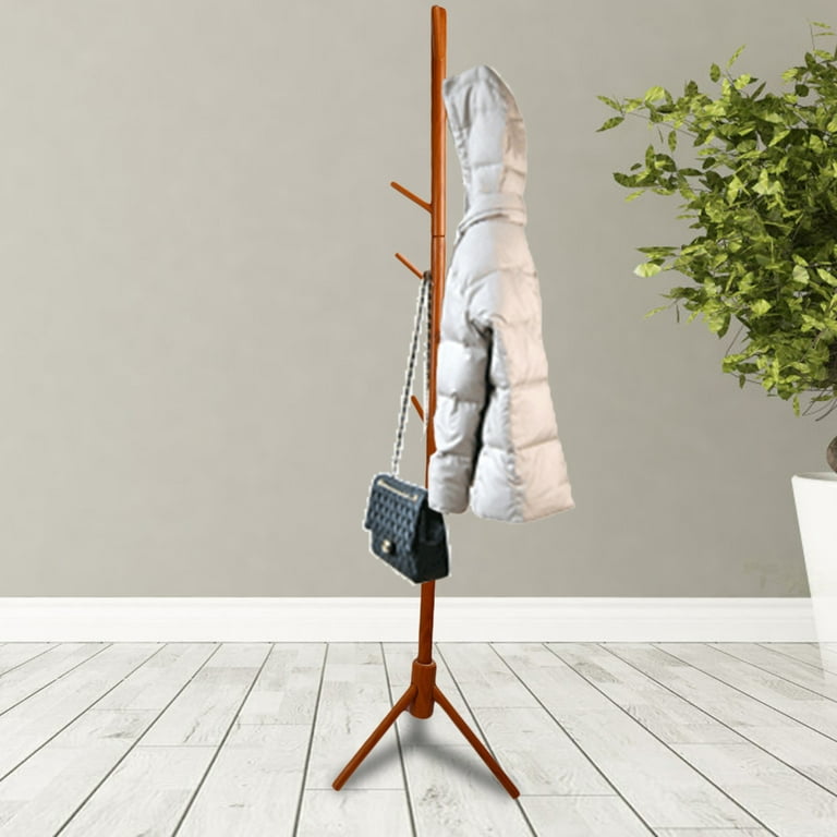 Sturdy Wooden Coat Rack Stand Tree for Clothes With 6 Sturdy Hooks for  Clothes Jackets Hats Scarves Handbags - Single