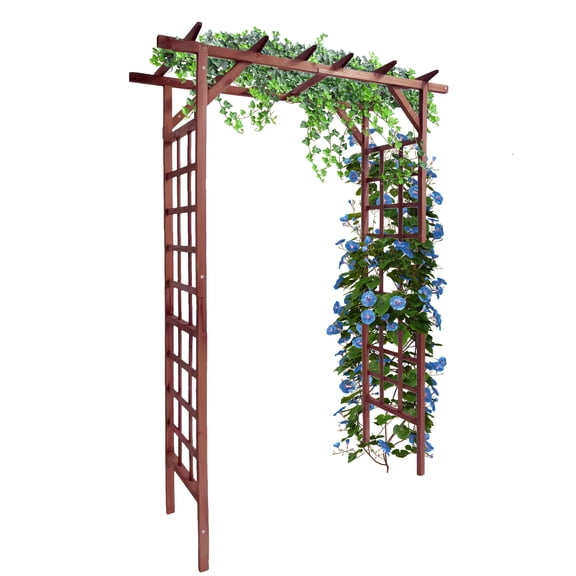 Sturdy Wooden Garden Arbor Trellis for Climbing Plants – 85 Inch Sturdy Fir Wood Pergola with Flat Top – Perfect for Backyard, Lawn, Wedding Ceremony Decoration – Dark Brown Teak Finish
