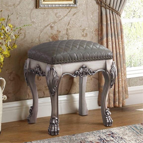 Sturdy Wooden Scrolled Apron - Bedroom Vanity Stool for Enhanced Stability