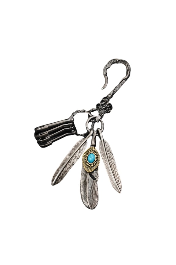 Sturdy Zines Alloy Feathered Keychain With Turquoise Detail Decoration for Those Who Appreciate Vintage Aesthetics