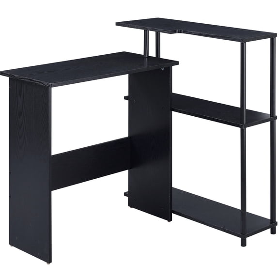 Sturdy and Long-lasting - Black Rectangular Office Desk with Attached Shelves for Daily Use