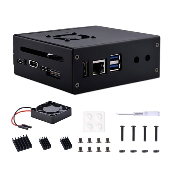 Sturdy for OrangePi 5/5B Metal Casing Set including Fan and Aluminum Heat Exchangers Effective Cooling Case