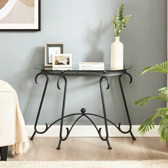 Sturdy tempered glass rectangular console table for living room with easy - clean surface and retro appeal
