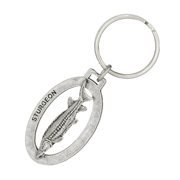 Sturgeon Keychain, Fish, Fishing, F090KC, Fisherman, Key Fob, Key Ring, Keys, Zipper Pull, Luggage Tag, Pewter, Backpack, Over 300 Keychains Designs, Handmade in the USA