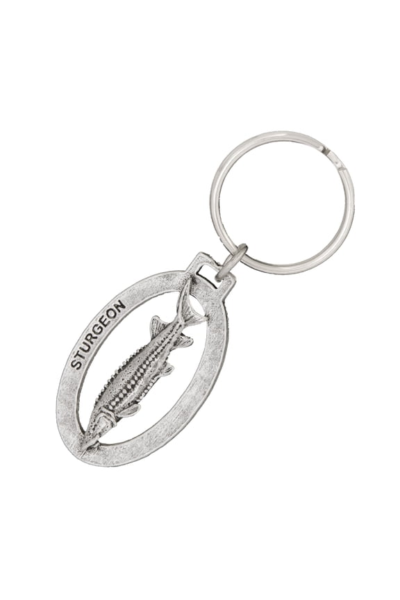 Sturgeon Keychain, Fish, Fishing, F090KC, Fisherman, Key Fob, Key Ring, Keys, Zipper Pull, Luggage Tag, Pewter, Backpack, Over 300 Keychains Designs, Handmade in the USA