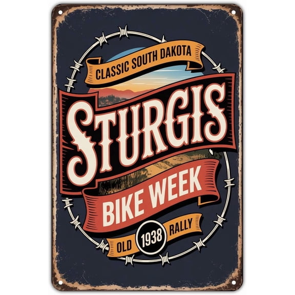 Sturgis Bike Week tin sign Vintage South Dakota Motorcycle Rally Metal Sign for Garden & Yard Bar Porch Garage Home Bedroom Kitchen Decor Gift 8 x 12,easy to hang