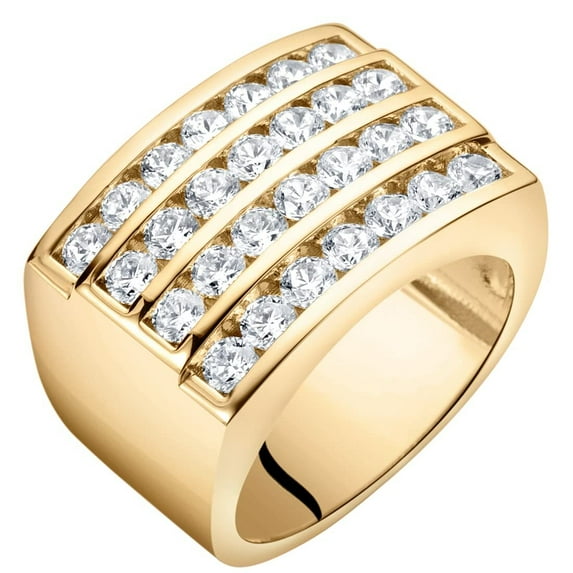 Sturgo 14K Yellow Gold Plated Mens Simulated Diamond Channel Set Fashion Ring, D-E Color VS Clarity, Size 14