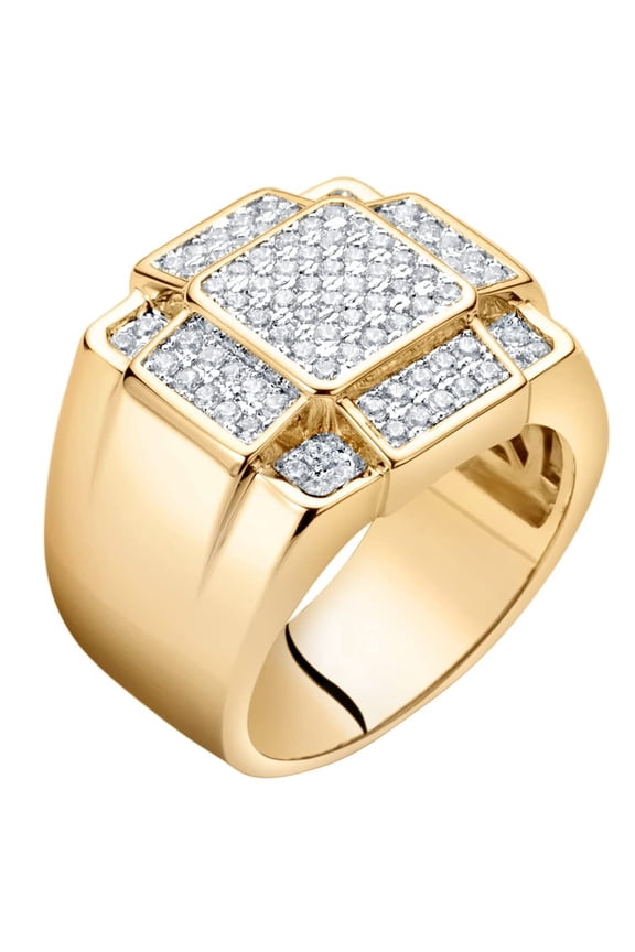 Sturgo 14K Yellow Gold Plated Mens Simulated Diamond Ring, Cluster Statement Design, D-E Color VS Clarity, D-E Color VS Clarity, Size 10