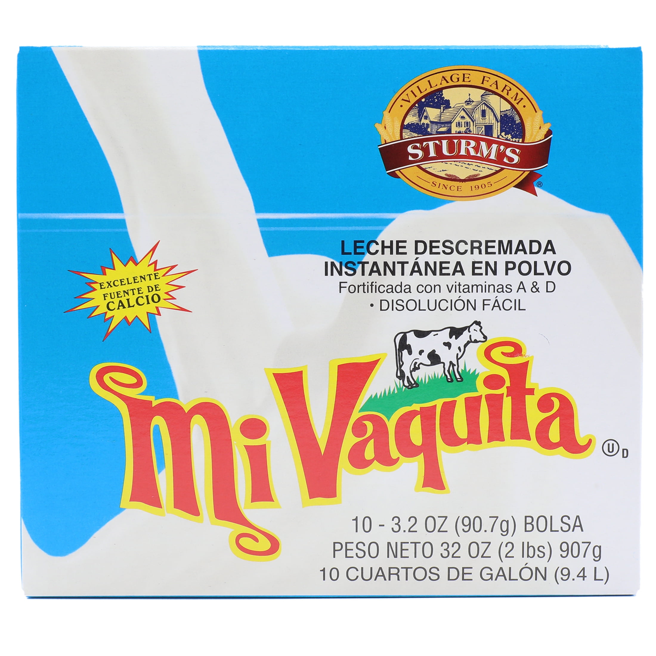 Sturms Food Leche Mi Vaquita, Instant Powdered Non-Fat Milk, 3.2 oz. Pouch, 10 Quarts