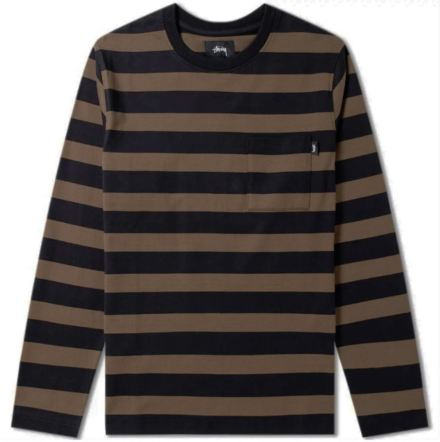 Stussy Malcolm Stripe Crew Long Sleeve Top Black Brown Striped Jersey with  Pocket
