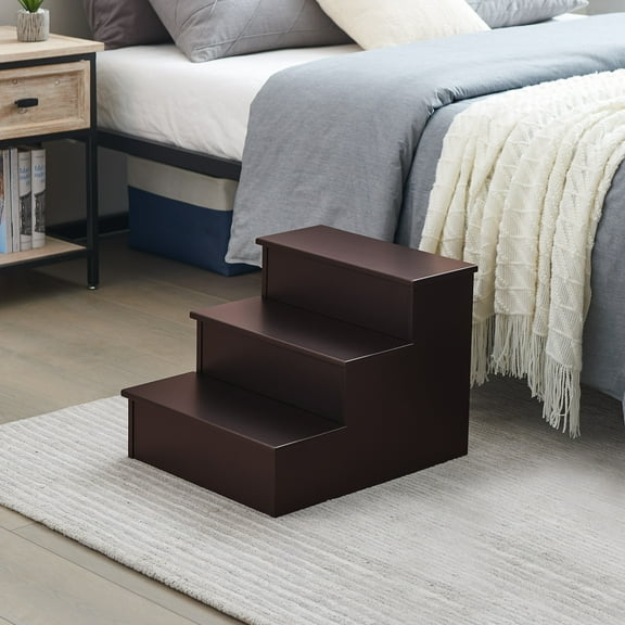 Stutler Contemporary Three Step Bedroom Step Stool, Cherry Wood