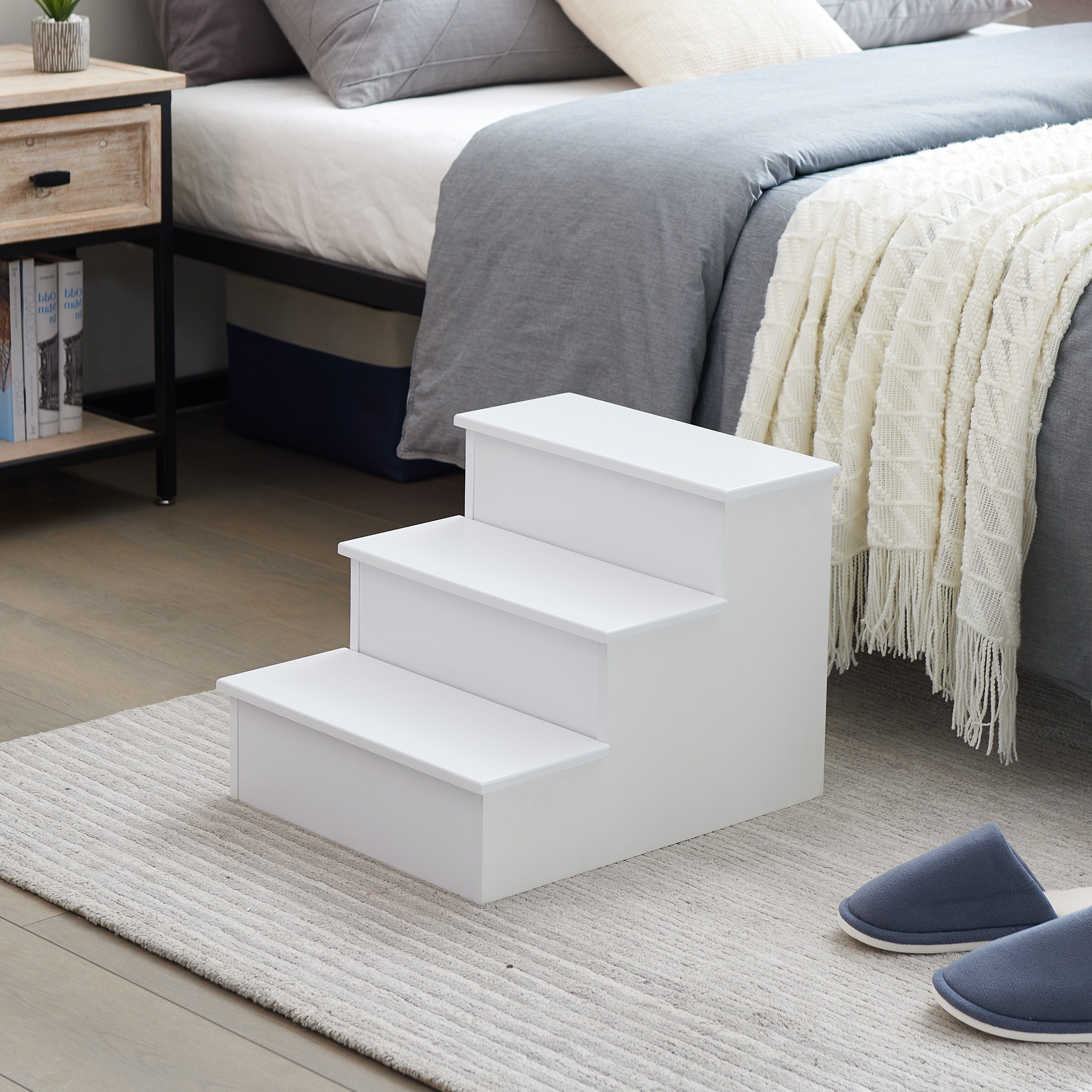 Stutler Contemporary Three Step Bedroom Step Stool White Wood