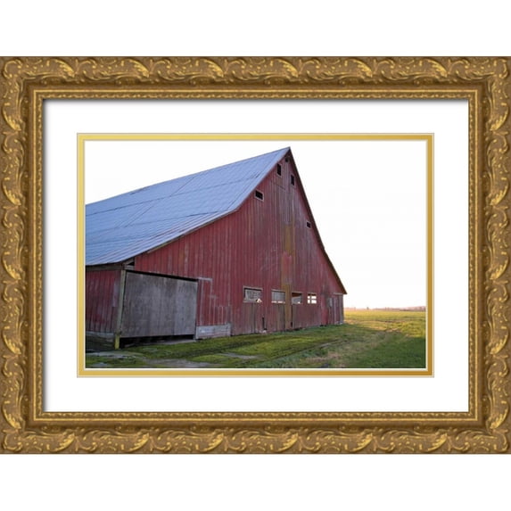 Styber, Dana 18x13 Gold Ornate Wood Framed with Double Matting Museum Art Print Titled - Red Barn at Sunset