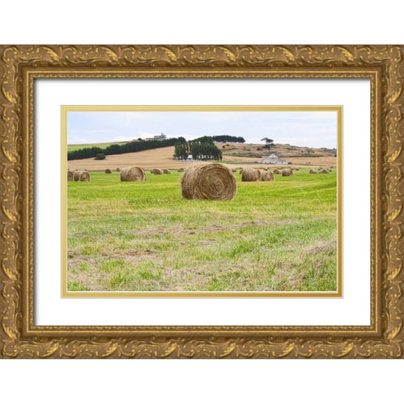 Styber, Dana 32x23 Gold Ornate Wood Framed with Double Matting Museum Art Print Titled - Hay Rolls III