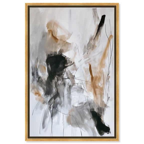 Stygian Flow 3 Canvas Black Paint Abstract by Art Remedy, Gold Frame, 20" x 30"