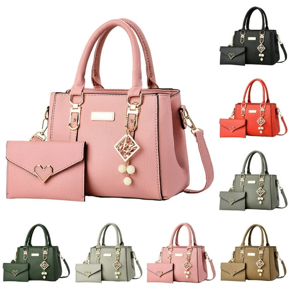 Stylago 2pcs Handbags and Purses Fashion Pendant Leather Shoulder Bags for Women Top Handle Satchel and Wallet Set for Ladies Black
