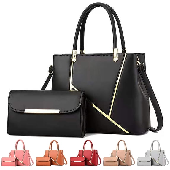 Stylago 2pcs Handbags and Purses Leather Tote Shoulder Bags Women Crossbody Bag Trendy Evening Party Satchel and Wallet Set Black