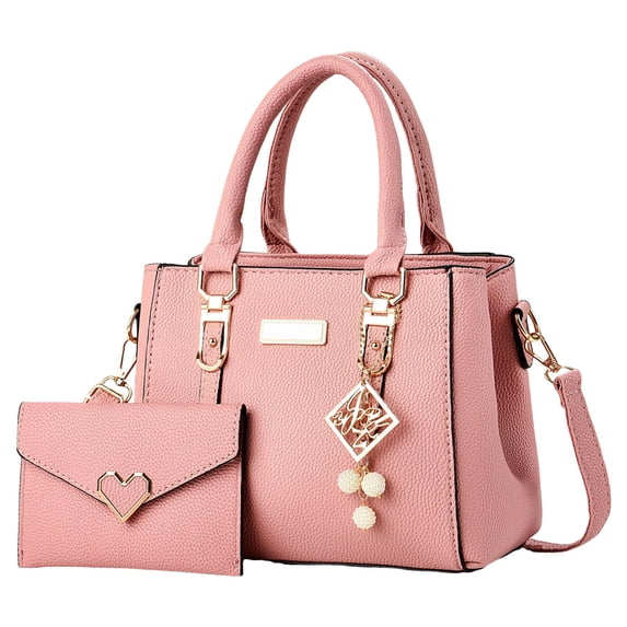 Stylago 2pcs Purses and Handbags for Women Fashion Leather Top Handle Shoulder Tote Bags Ladies Pendant Work Messenger Bag Pink