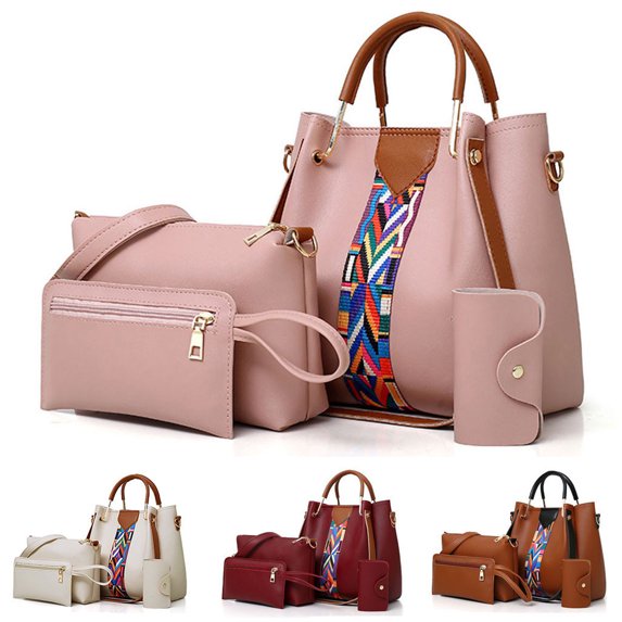 Stylago 4pcs Purses and Handbags Set Women Fashion Crossbody Shoulder Bags and Zipper Pouch Top Handle Tote Bag Gift for Lady Beige