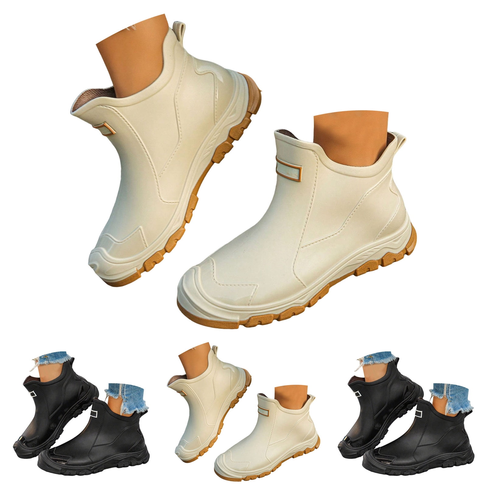 Stylago Ankle Rain Boots for Women Water Proof Garden Boot Wide Mouth Outdoor Comfortable Slip on Rubber Shoes for Rainy Black Size 9.5