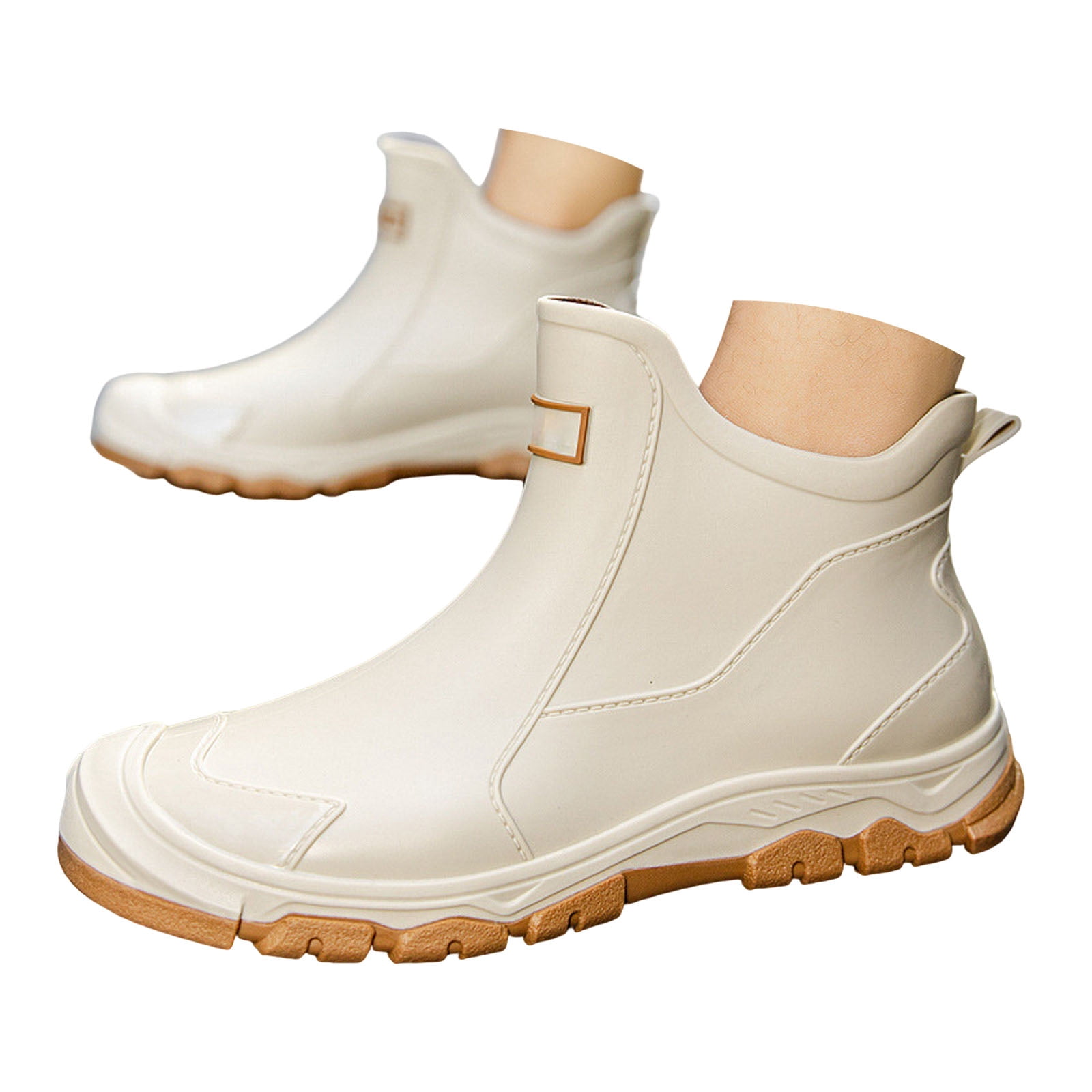 Stylago Ankle Rain Boots for Women Water Proof Garden Boot Wide Mouth Outdoor Comfortable Slip on Rubber Shoes for Rainy White Size 6