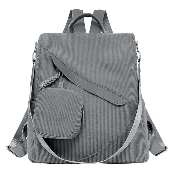 Stylago Backpack Purses for Women Square Corduroy Computer Bags with Zipper Pouch Crossbody Strap Schoolbag for Travel Work Grey