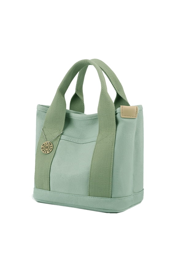 Canvas Bags for Women Top Handle Mini Tote Purses Multiple Compartments Ladies Work Handbags for Lunch Pockets Green