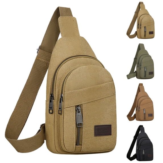 Stylago Canvas Crossbody Sling Bags for Men Casual Mini Backpack Students Lightweight Hiking Sports Zipper Chest Bag Fanny Pack Brown