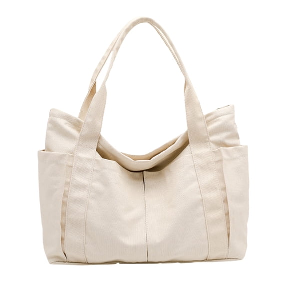 Stylago Canvas Tote Bags for Women Large Capacity with Side Pockets Ladies Casual Shoulder Bag Message Handbags for Work Travel White