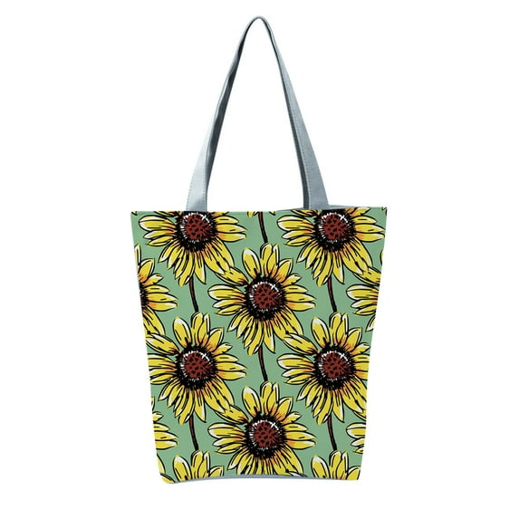 Stylago Canvas Tote Bags for Women Sunflower Pattern Shoulder Purses Ladies Internal Pockets Zipper Handbags for Camping Green