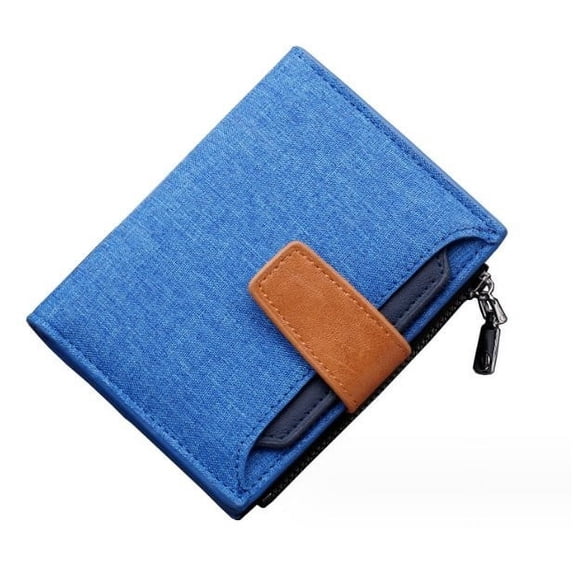 Stylago Canvas Wallet for Men Zipper Credit Card Holder Students Shopping Purses Portable Button Clutch Bag Blue