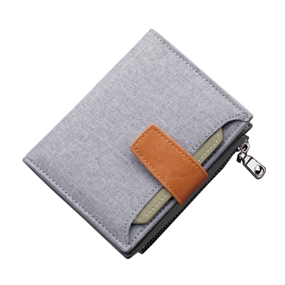 Stylago Canvas Wallet for Men Zipper Credit Card Holder Students Shopping Purses Portable Button Clutch Bag Grey