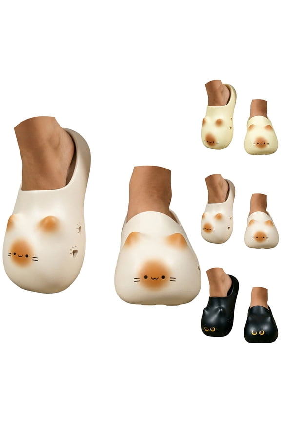 Cat Paws Print Slide Shoe for Women Cloud Soft Sandals Recovery Pillow Slippers Ladies Closed Toe Cute Shoes Beige Size 6
