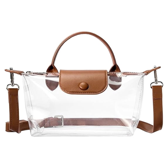 Stylago Clear Bag for Women Stadium Approved Purses Detachable Strap Crossbody Shoulder Bags Sports Events Top Handle Handbags Brown